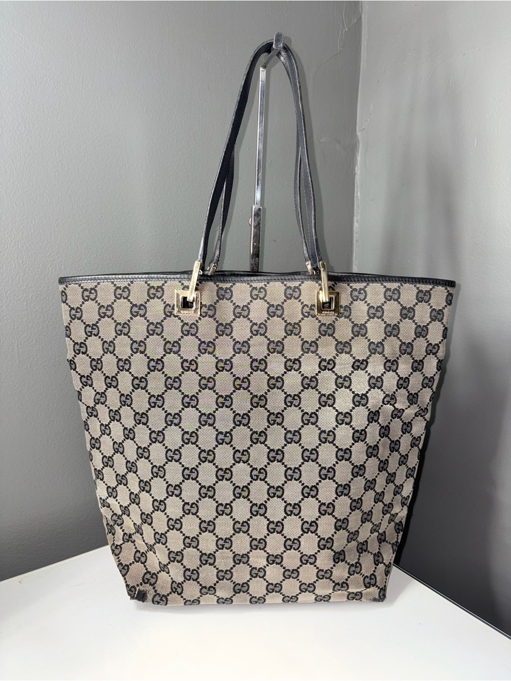 Vintage Gucci GG Canvas Tote Bag w COA